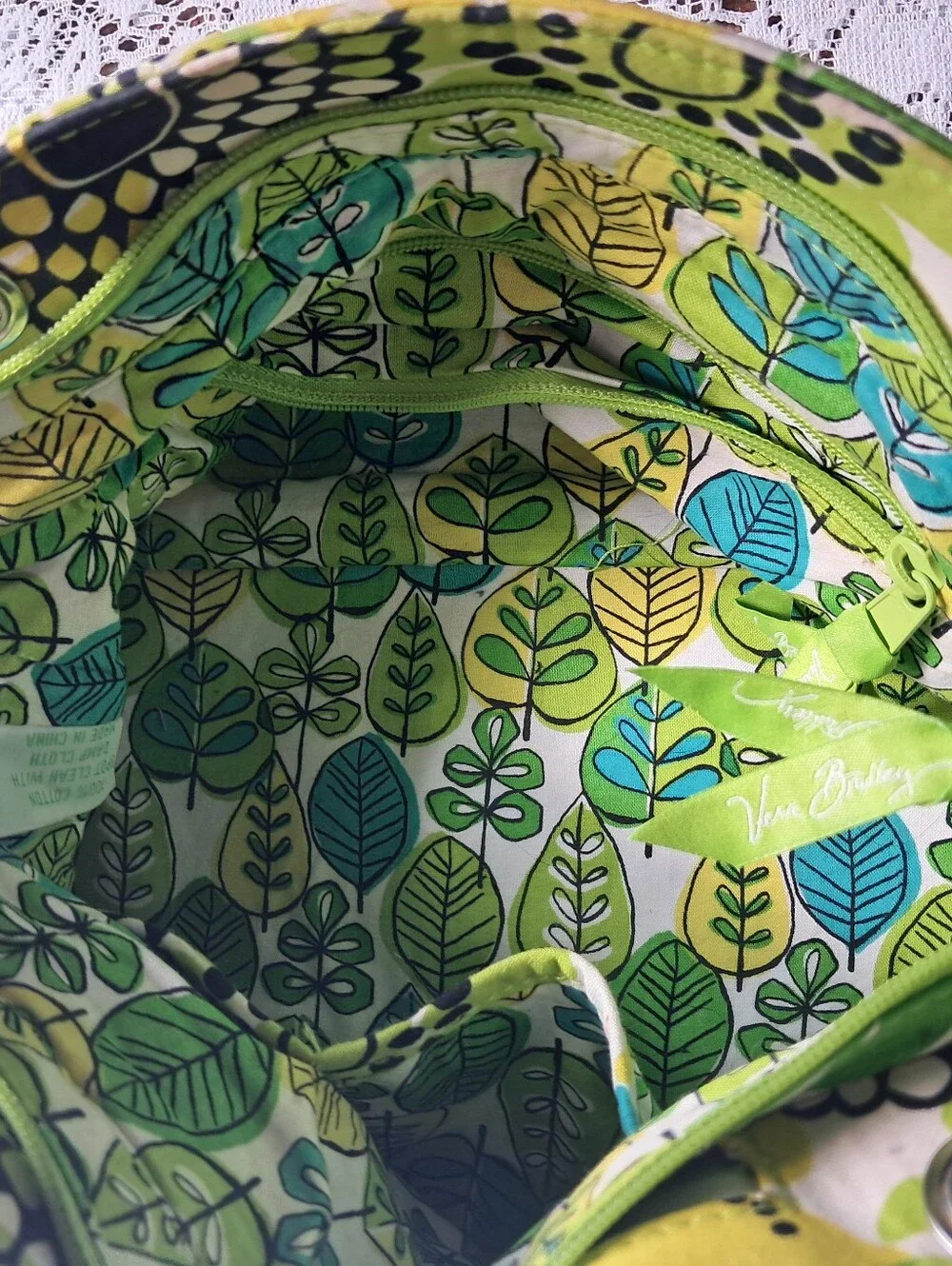 EUC Vera Bradley Green & Teal Leaf-Print Tote Detachable Chain Strap Purse - Picture 3 of 14